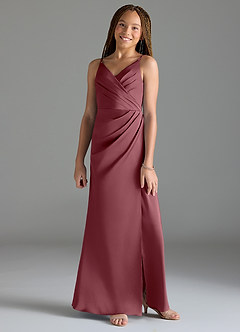 Azazie Maci Junior Desert Rose Mermaid Pleated Stretch Satin Dress image1