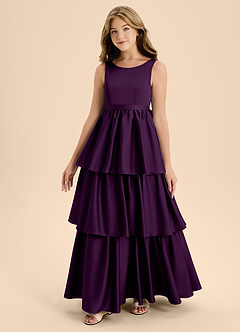 Azazie Meadowyn Junior Vestido de Uva de Satén Elástico de Corte En A con Lazo image4