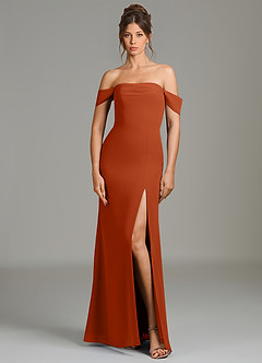 Azazie Charmaine Bridesmaid Dresses Burnt Orange A-Line Off the Shoulder Chiffon Dress image3