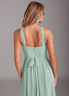 Azazie Dixie Bridesmaid Dresses Agave A-Line Halter Pleated Chiffon Dress image6