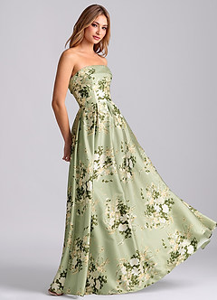 Azazie Lucienne Vestidos de madrinha de casamento Vestido Vinhas Florais de Cetim elástico de Linha A com Sem alças image4