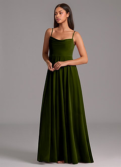 Azazie Elle Bridesmaid Dresses Olive A-Line with Pockets Velvet Dress image5