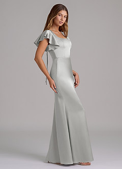 Azazie Elkie 신부 들러리 드레스 인어 스퀘어 네크라인 스트레치 새틴 바닥 길이 드레스 image3