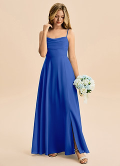 Azazie Bear Junior Royal Blue A-Line Pleated Chiffon Dress image3