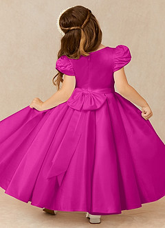 Azazie Jewel Flower Girl Dresses Fuchsia Ball-Gown Pleated Matte Satin Dress image2