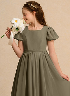 Azazie Lilia Girls Formal Robe Demoiselle D'honneur Fillette Robe Trapèze en Mousseline de soie avec manches Vert Saule image5