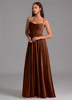 Azazie Elle Jurken voor bruidsmeisjes Jurk van flueel met A-Lijn met Zakken Omber image5