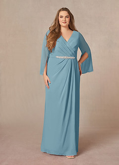 Azazie Belinda Mother of the Bride Dresses Moody Blue A-Line V-Neck Pleated Chiffon Dress image6