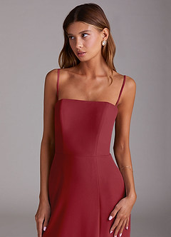 Azazie Wren Bridesmaid Dresses Pomegranate A-Line Side Slit Chiffon Convertible Dress image6