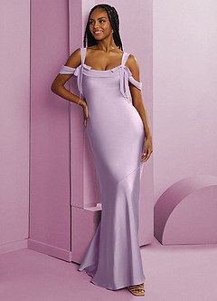 Barbie ♥ Azazie Bridesmaid Dresses Frosted Lilac Sheath Pleated Stretch Satin Dress image3