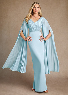 Azazie Ellsworth Mother of the Bride Dresses Sky Blue Column Pleated Stretch Crepe Dress image2