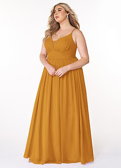 Azazie Rayna Bridesmaid Dresses Butterscotch A-Line V-Neck Pleated Chiffon Dress image9