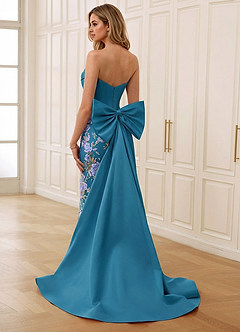peacock blue color dress A-Line Puff Sleeves Satin Long Prom Dress, Peacock Blue L dresstby 1x Women Dress Wedtrend Women Sparkly Peacock Blue