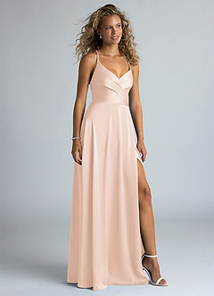 Azazie Davis Bridesmaid Dresses Blushing Pink A-Line Pleated Stretch Satin Dress image5