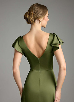 Azazie Omari Bridesmaid Dresses Olive A-Line Stretch Satin Dress image7