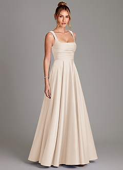 Azazie Azaria Bridesmaid Dresses White Alabaster A-Line Corset Stretch Satin Dress image4