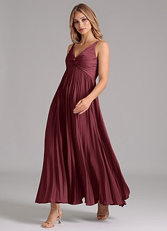 Azazie Raychelle Robes de demoiselle d'honneur Robe Trapèze en Satin extensible Plissée Merlot image6