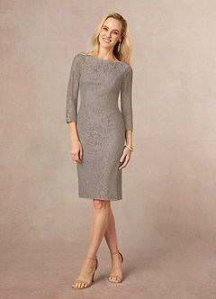 Azazie Madrid laatste Uitverkoop Schede Jurk van Kant Taupe image2