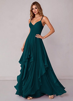 Azazie Zaina Bridesmaid Dresses Pine A-Line Chiffon Dress image5