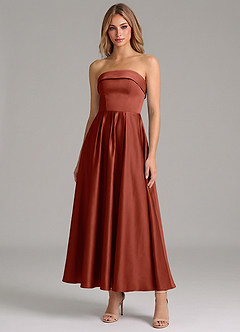 Azazie Lucienne Brudtärnklänningar Klä av A-Linje i Stretch Satin Plisserad Terrakotta image1