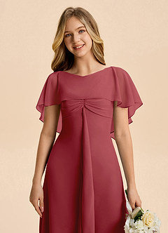 Azazie Selena Junior Pomegranate A-Line Ruched Chiffon Dress image7