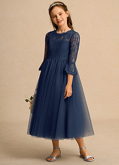 Azazie Lamb Girl vestidos de niña de las flores Vestido de Azul Marino Oscuro de Encaje de Princesa image3