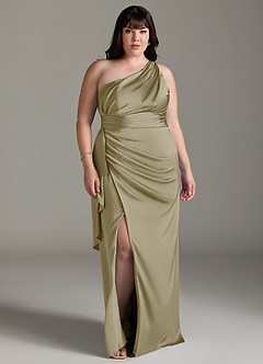 Azazie Maive Robes de demoiselle d'honneur Robe Fourreau en Satin extensible Rayé Vert Mousse image5