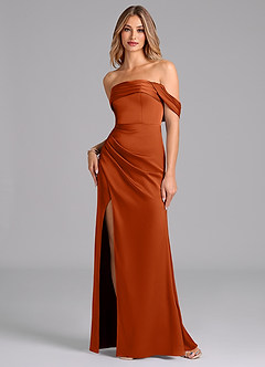 Azazie Lisbeth Vestidos de damas de honor Vestido de Naranja Quemada de Satén Elástico de Corte Sirena Convertible con Vestidos sin tirantes image1