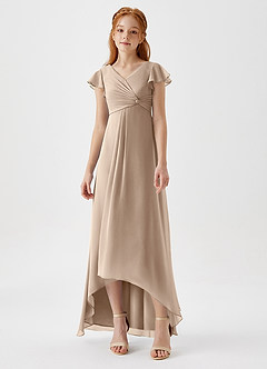 Azazie Breanne Junior Jurk van Chiffon met A-Lijn Taupe image4