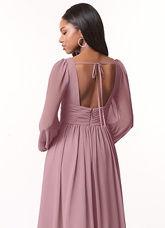 Azazie Norah Bridesmaid Dresses Dusty Rose A-Line V-Neck Long Sleeve Chiffon Dress image3