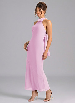 Azazie Velli Vestidos de madrinha de casamento Vestido Rosa Doce de Chiffon de sereia com Pescoço alto image1