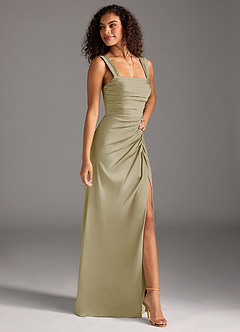 Azazie Jesaphine Bridesmaid Dresses Moss Green Sheath Bow Stretch Satin Dress image7