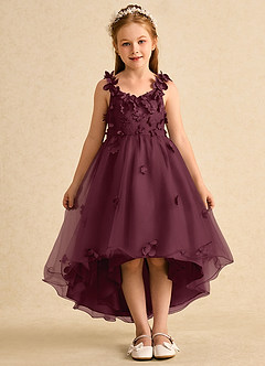 Azazie Tweety Abiti da Ragazza di Fiori Abito A-Line in Tulle Pizzo Cabernet image3