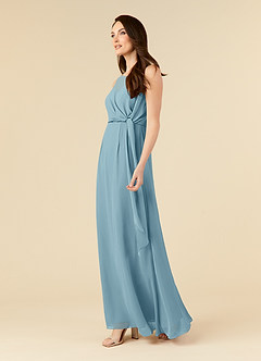 Azazie Marchioness Mother of the Bride Dresses Moody Blue A-Line Scoop Pleated Chiffon Dress image3