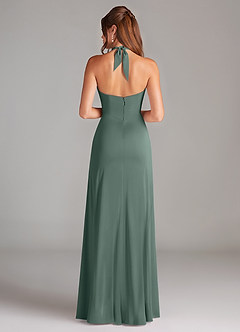 Azazie Elliana Bridesmaid Dresses Sea Moss A-Line Side Slit Stretch Satin Dress image6