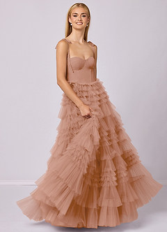 Barbie ♥ Azazie Jurken voor bruidsmeisjes Jurk van Tule met A-Lijn Sweetheart Halslijn Champagne Roos image3