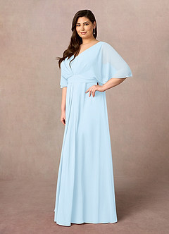 Azazie Oksana vestidos de madre de la novia Vestido de Azul Cielo de Gasa de Corte En A con Cuello en V Plisado image8