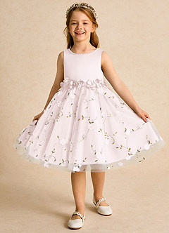 Azazie Starri Flower Girl Dresses Blushing Pink Ball-Gown Beaded Matte Satin Dress image4