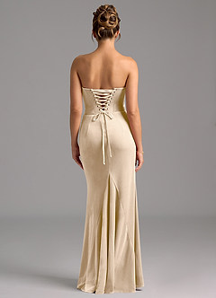 Azazie Sorrel Robes de demoiselle d'honneur Robe Sirène Convertible en velours Corset Champagne image8