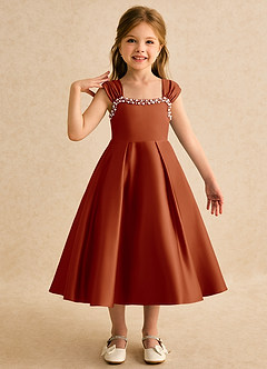 Azazie Yosemite Flower Girl Dresses Paprika Ball-Gown Sweetheart Neckline Matte Satin Dress image1