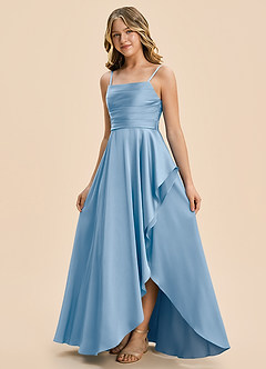 Azazie Naveah Junior A-Linie Gestreift Stretch-Satin Kleid Puderblau image5