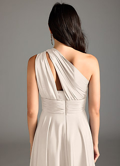 Azazie Charlize Bridesmaid Dresses White Alabaster A-Line One Shoulder Stretch Satin Dress image16