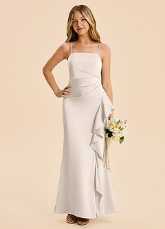 Azazie Lyla Junior White Alabaster Mermaid Pleated Stretch Satin Dress image3