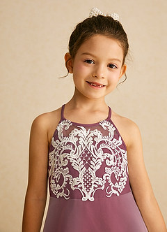 Azazie Ladybug Flower Girl Dresses Burgundy A-Line Lace Organza Dress image4