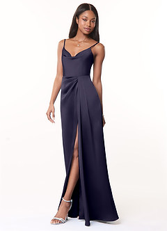 Azazie Brielle Bridesmaid Dresses Stormy A-Line Cowl Spaghetti Straps Stretch Satin Dress image3