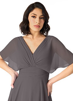 Azazie Pamela Bridesmaid Dresses Steel Grey A-Line V-Neck Pleated Chiffon Dress image4