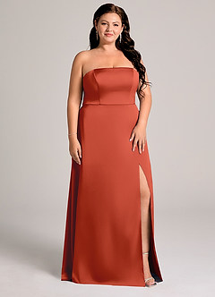Azazie Wren Bridesmaid Dresses Rust A-Line Strapless Stretch Satin Convertible Dress image9