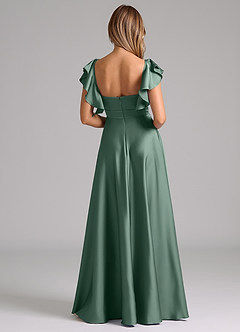 Azazie Leilani Bridesmaid Dresses Eucalyptus A-Line Ruched Stretch Satin Dress image2