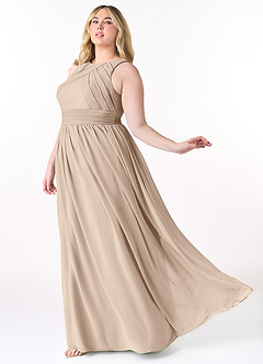 Azazie Harper Brautjungfernkleider A-Linie Plissee Chiffon Kleid Taupe image8