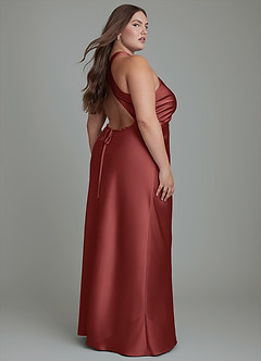 Azazie Evadne Bridesmaid Dresses Terracotta Sheath Pleated Stretch Satin Dress image8